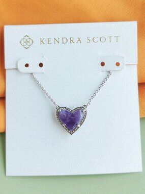 Kendra Scott Ari Heart Necklace - Silver & Amethyst
